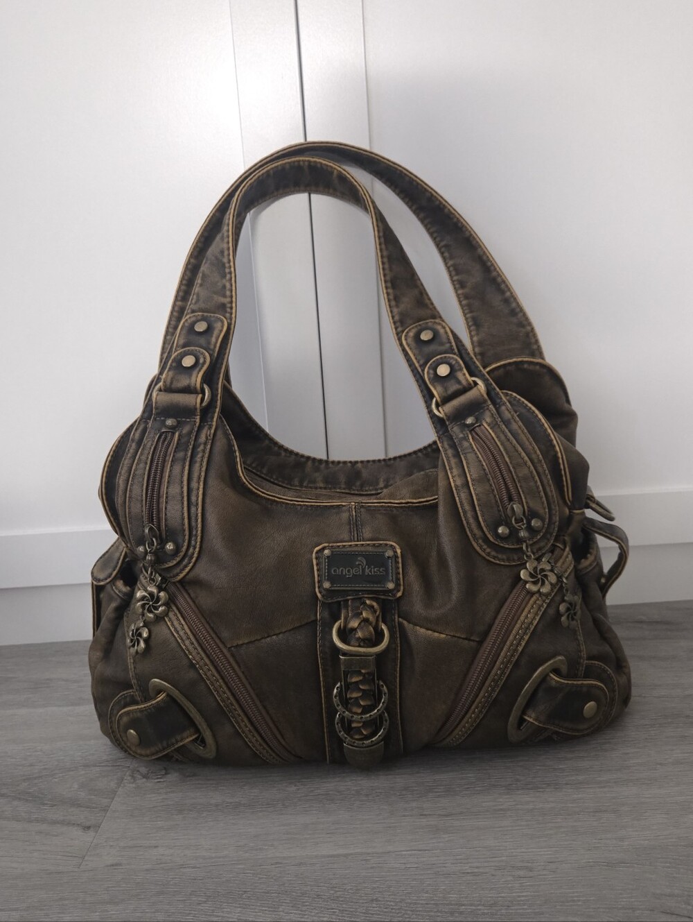 Angel Kiss Brown Faux Leather Purse